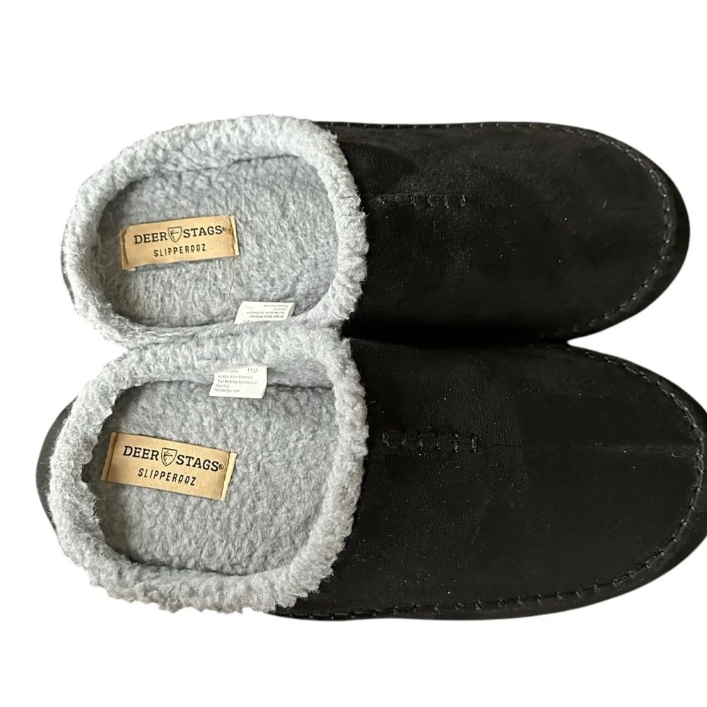 Deer Stags Men’s Nordic Faux Fur Flannel Slipper Indoor/Outdoor Sole Gray Sz 15